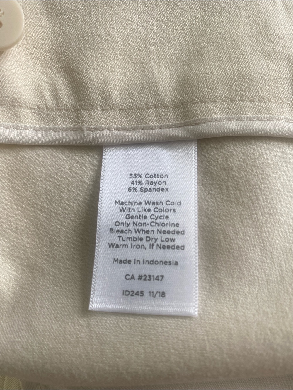 Talbots Cream Skinny Chatham pant, cotton stretch with side zip Dress Pants - Picture 7 of 8